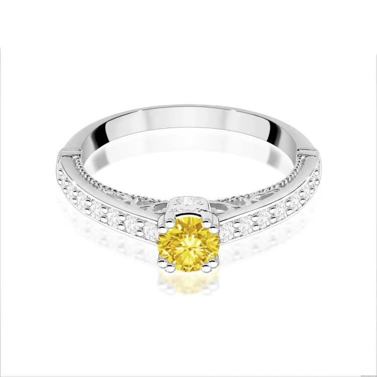 Pierścionek W0439 Diament Laboratoryjny żółty 0,30ct białe złoto 375