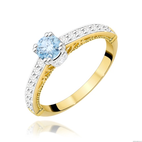 Pierścionek W0439 Diament Laboratoryjny niebieski 0.30ct żółte złoto 375