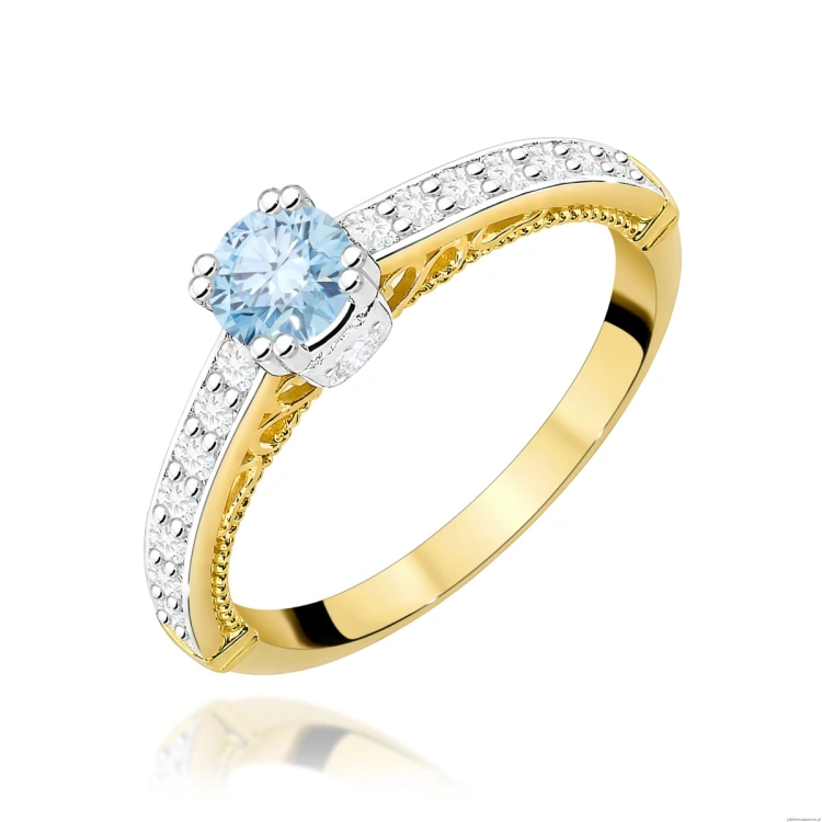 Pierścionek W0439 Diament Laboratoryjny niebieski 0.30ct żółte złoto 375