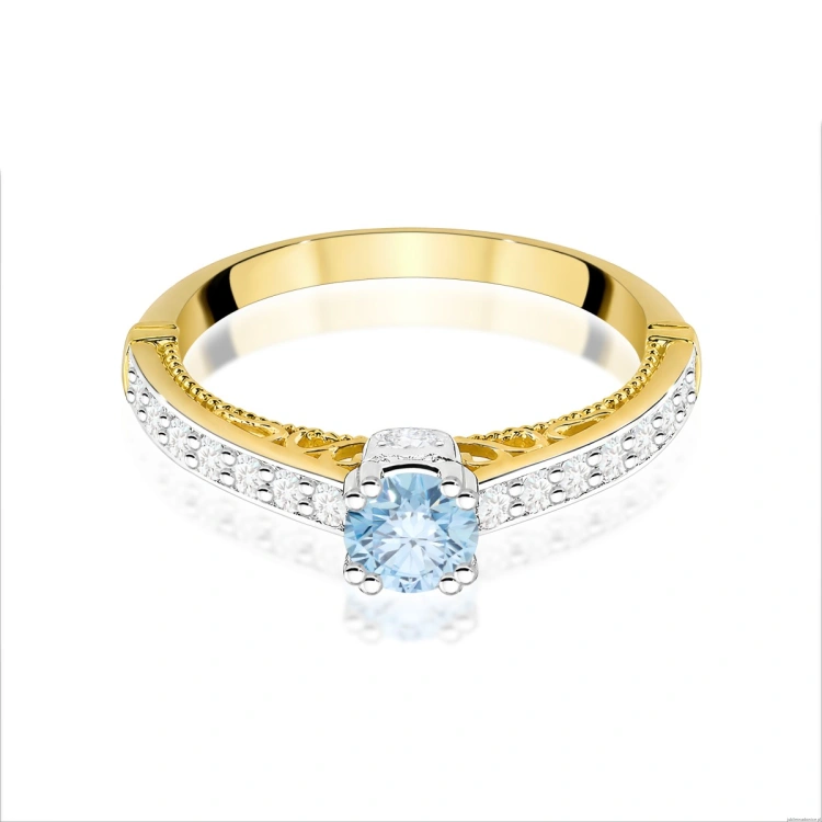 Pierścionek W0439 Diament Laboratoryjny niebieski 0.30ct żółte złoto 375