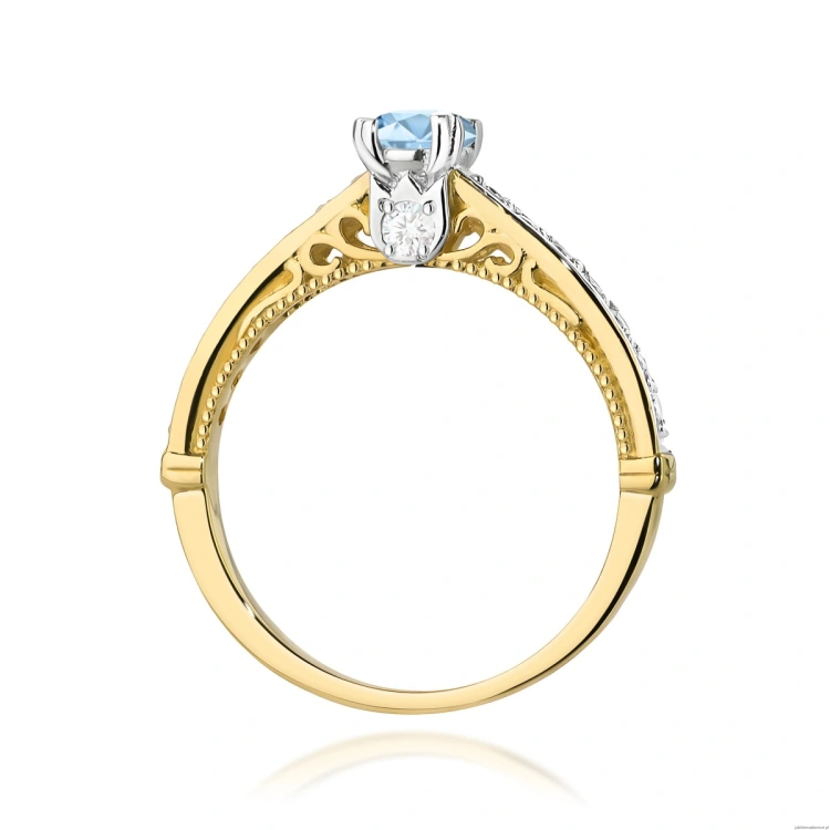 Pierścionek W0439 Diament Laboratoryjny niebieski 0.30ct żółte złoto 375