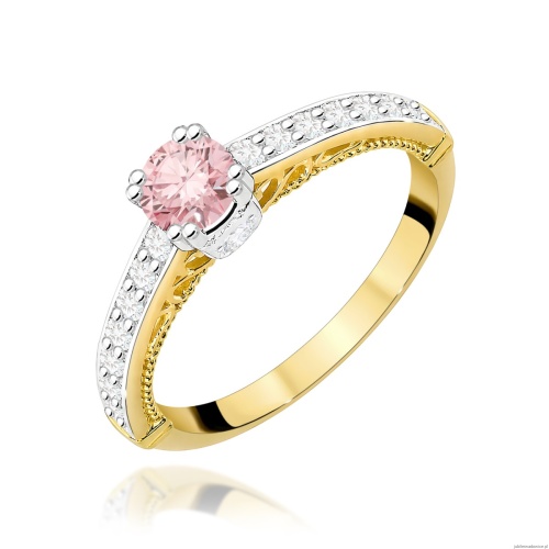 Pierścionek W0439 Diament Laboratoryjny różowy 0,30ct żółte złoto 375