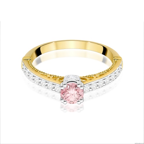 Pierścionek W0439 Diament Laboratoryjny różowy 0,30ct żółte złoto 375