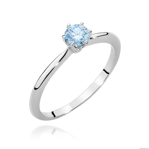 Pierścionek W0553 Diament Laboratoryjny niebieski 0,50ct białe złoto 375