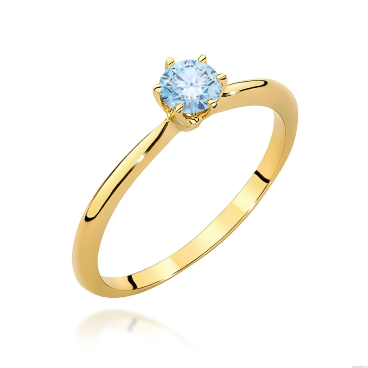 Pierścionek W0553 Diament Laboratoryjny niebieski 0,50ct żółte złoto 375