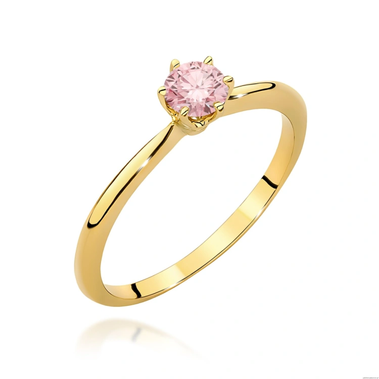 Pierścionek W0553 Diament Laboratoryjny różowy 0,50ct żółte złoto 375