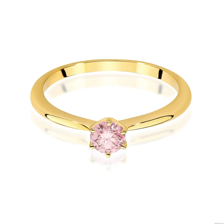 Pierścionek W0553 Diament Laboratoryjny różowy 0,50ct żółte złoto 375