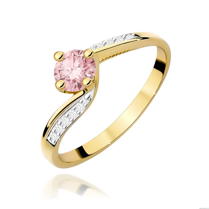 Pierścionek W0084 Diament Laboratoryjny różowy 0,50ct żółte złoto