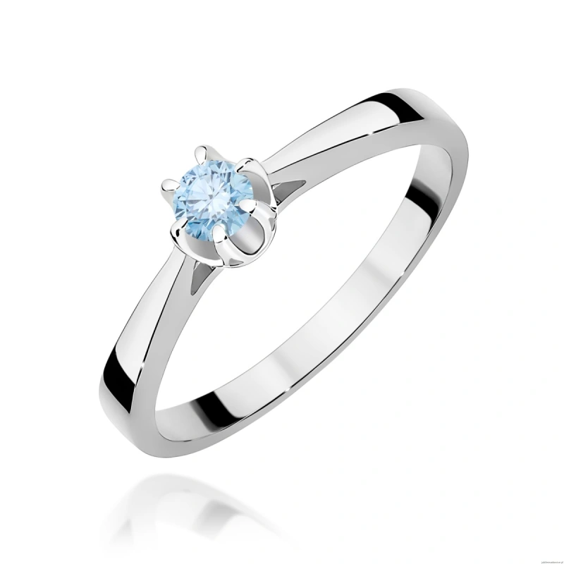 Pierścionek W0295 Diament Laboratoryjny niebieski 0,15ct białe złoto