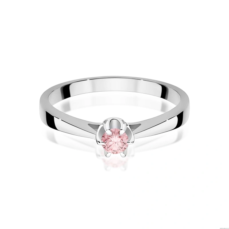 Pierścionek W0295 Diament Laboratoryjny różowy 0,15ct białe złoto