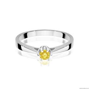 Pierścionek W0295 Diament Laboratoryjny żółty 0,15ct białe złoto