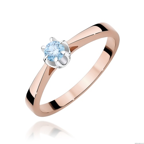 Pierścionek W0295 Diament Laboratoryjny niebieski 0,15ct różowe złoto