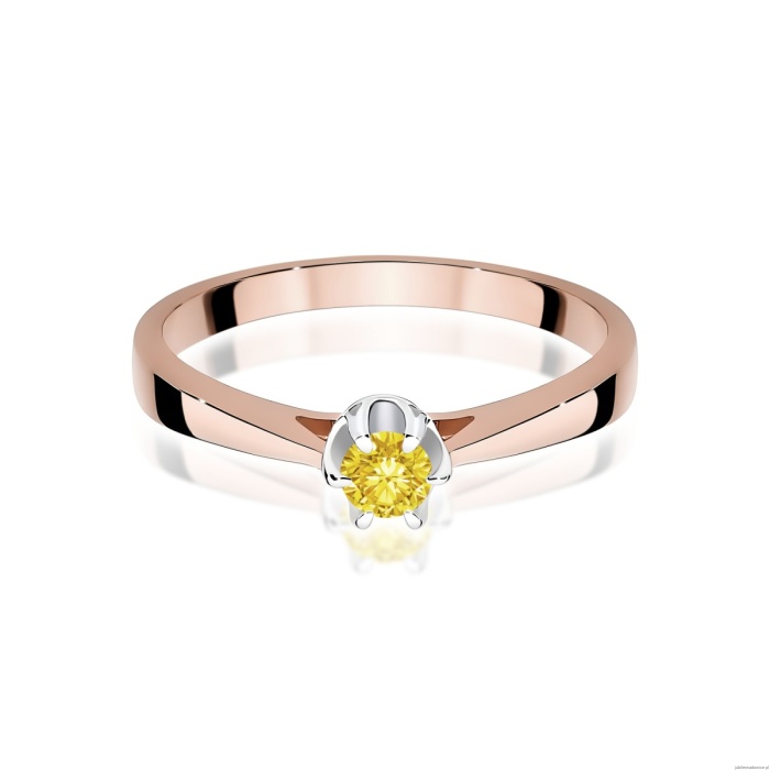 Pierścionek W0295 Diament Laboratoryjny żółty 0,15ct różowe złoto