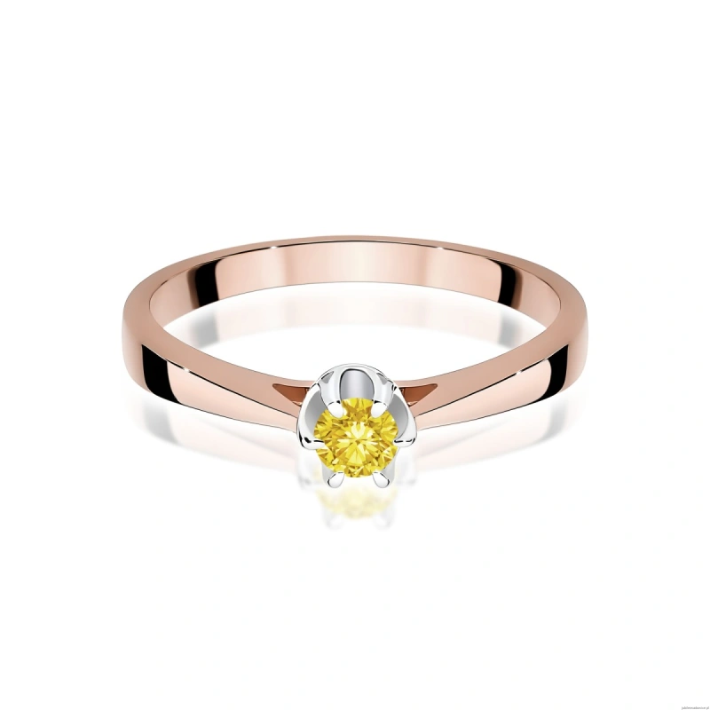 Pierścionek W0295 Diament Laboratoryjny żółty 0,15ct różowe złoto