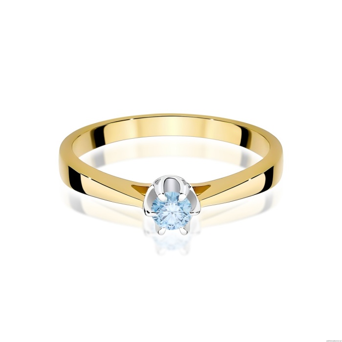 Pierścionek W0295 Diament Laboratoryjny niebieski 0,15ct żółte złoto