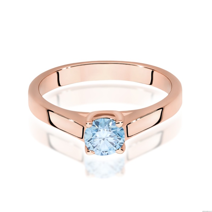 Pierścionek W0544 Diament Laboratoryjny niebieski 0,50ct różowe złoto
