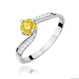Pierścionek W0084 Diament Laboratoryjny żółty 0,50ct białe złoto 375