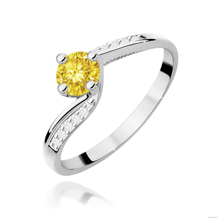 Pierścionek W0084 Diament Laboratoryjny żółty 0,50ct białe złoto 375