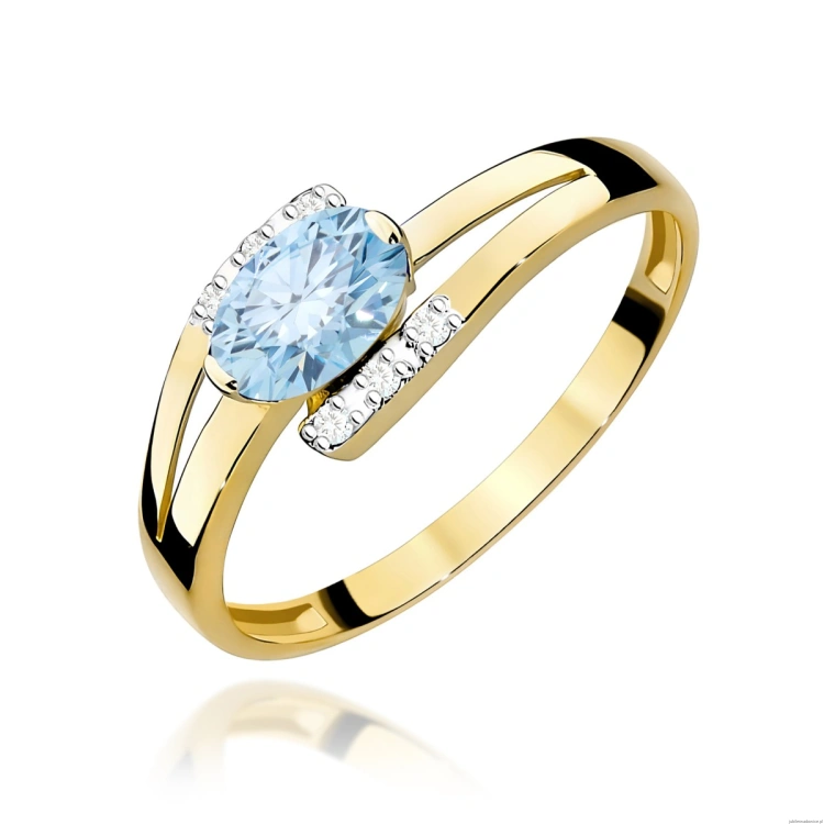 Pierścionek W0119 Diament Laboratoryjny niebieski 0,50ct żółte złoto 375