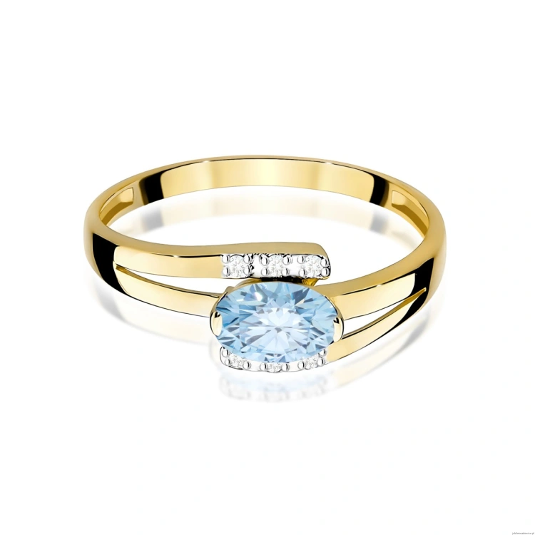 Pierścionek W0119 Diament Laboratoryjny niebieski 0,50ct żółte złoto 375