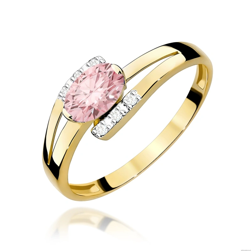Pierścionek W0119 Diament Laboratoryjny różowy 0,50ct żółte złoto 375