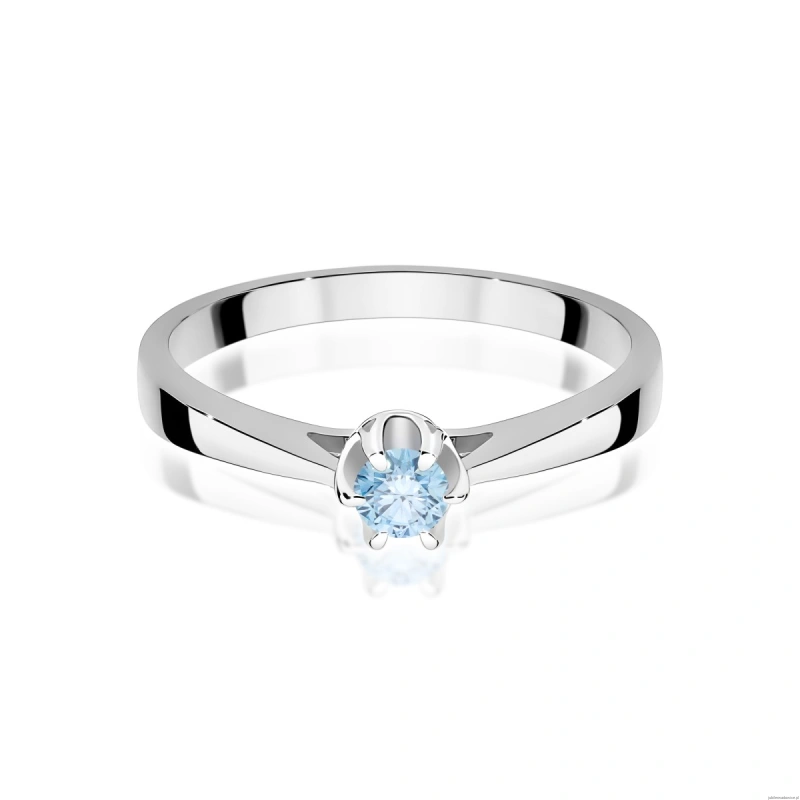 Pierścionek W0295 Diament Laboratoryjny niebieski 0,15ct białe złoto 375
