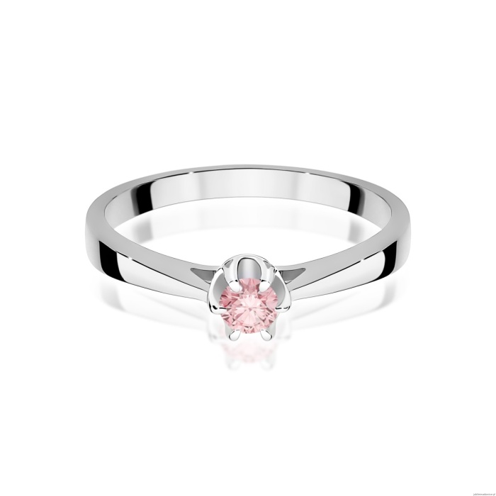 Pierścionek W0295 Diament Laboratoryjny różowy 0,15ct białe złoto 375
