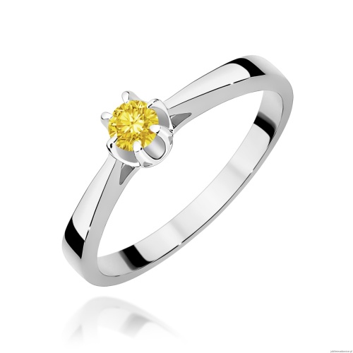 Pierścionek W0295 Diament Laboratoryjny żółty 0,15ct białe złoto 375