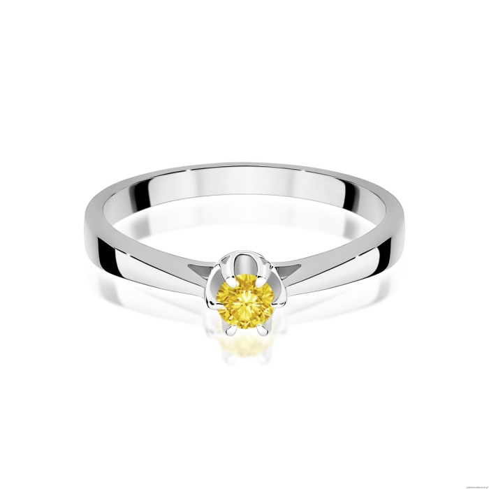 Pierścionek W0295 Diament Laboratoryjny żółty 0,15ct białe złoto 375