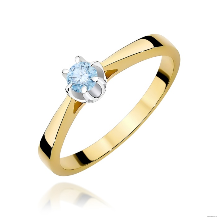 Pierścionek W0295 Diament Laboratoryjny niebieski 0,15ct żółte złoto 375