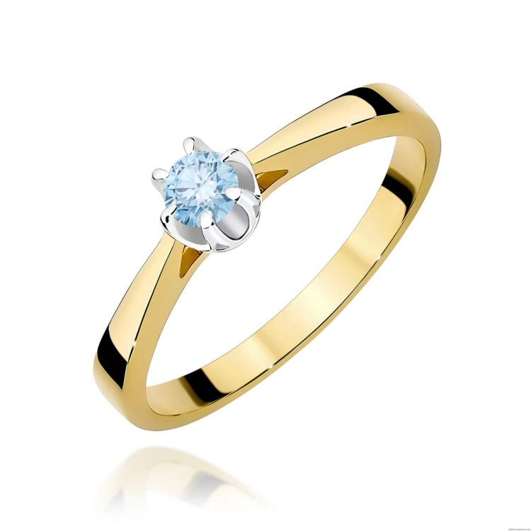 Pierścionek W0295 Diament Laboratoryjny niebieski 0,15ct żółte złoto 375