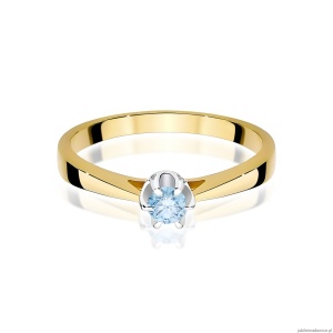 Pierścionek W0295 Diament Laboratoryjny niebieski 0,15ct żółte złoto 375