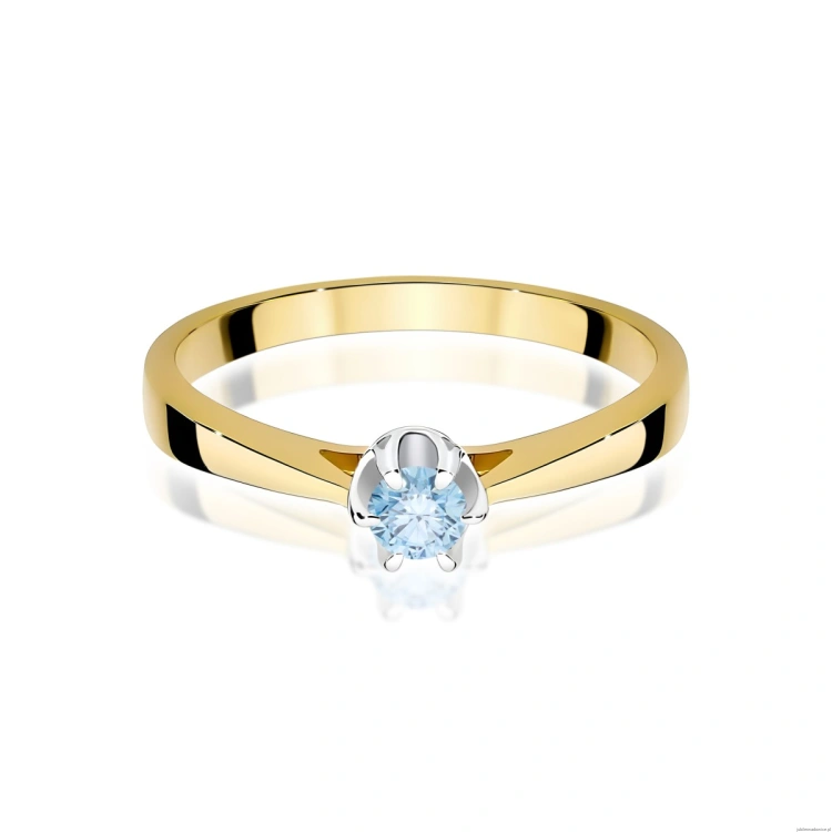 Pierścionek W0295 Diament Laboratoryjny niebieski 0,15ct żółte złoto 375