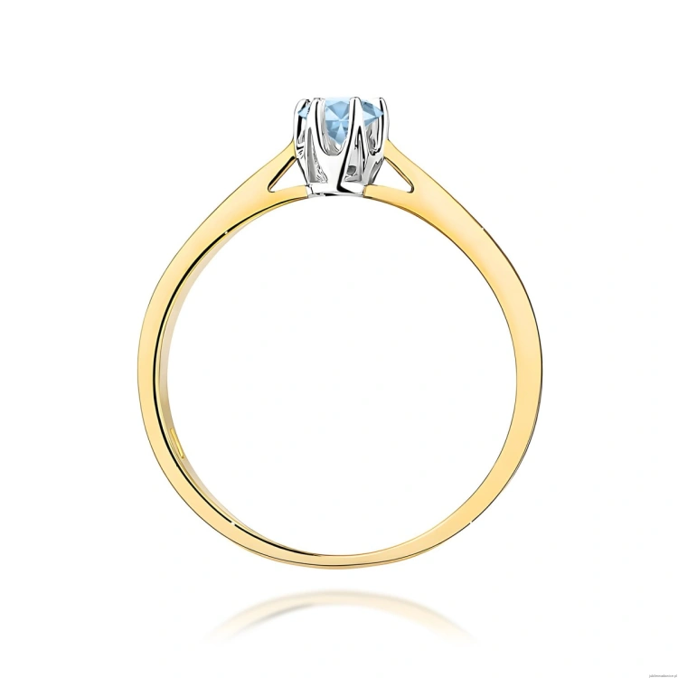 Pierścionek W0295 Diament Laboratoryjny niebieski 0,15ct żółte złoto 375