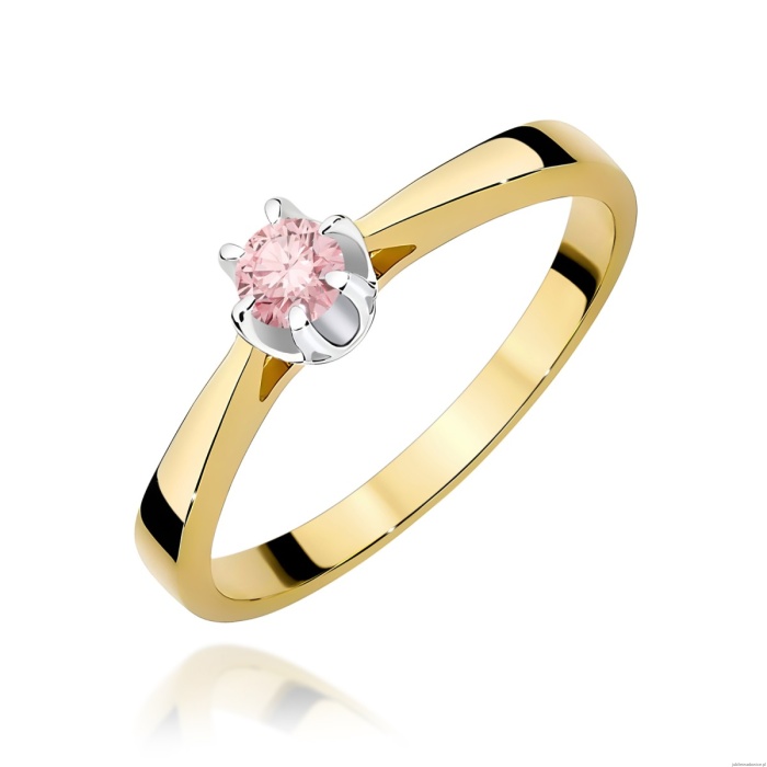 Pierścionek W0295 Diament Laboratoryjny różowy 0,15ct żółte złoto 375