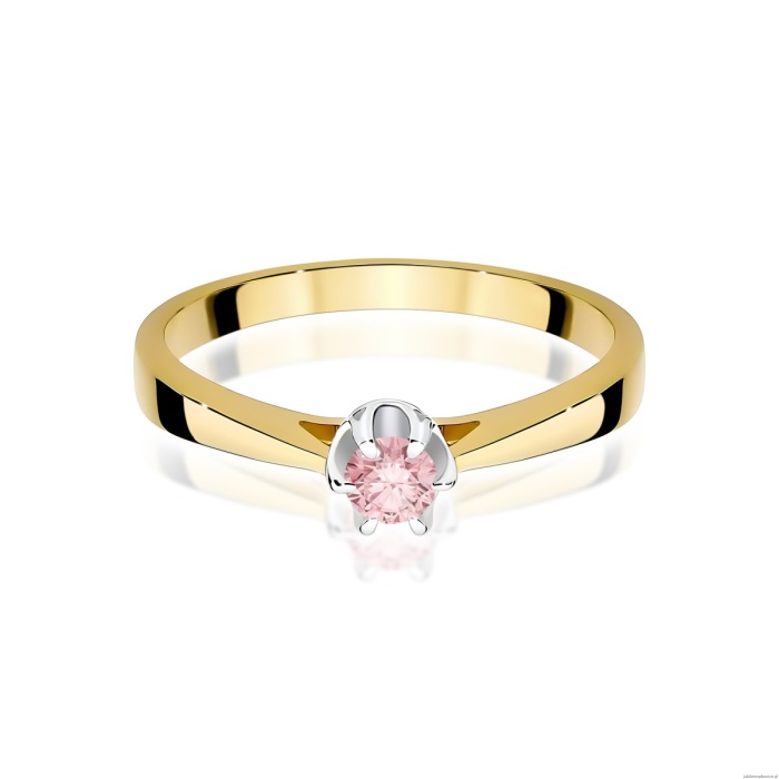Pierścionek W0295 Diament Laboratoryjny różowy 0,15ct żółte złoto 375