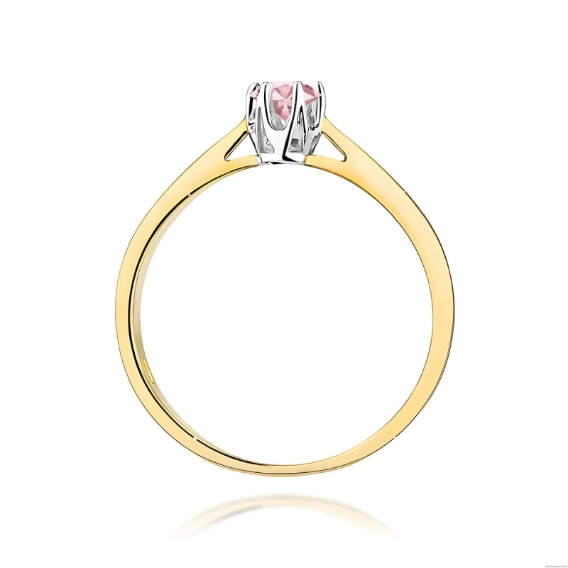 Pierścionek W0295 Diament Laboratoryjny różowy 0,15ct żółte złoto 375