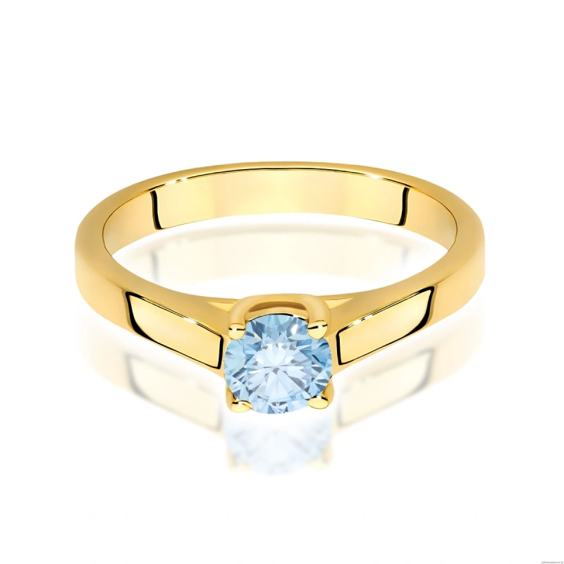 Pierścionek W0544 Diament Laboratoryjny niebieski 0,50ct żółte złoto 375
