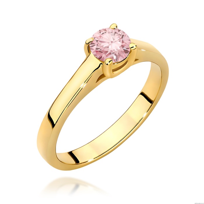 Pierścionek W0544 Diament Laboratoryjny różowy 0,50ct żółte złoto 375
