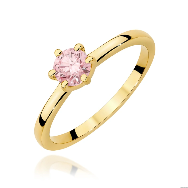 Pierścionek W0535 Diament Laboratoryjny różowy 0,50ct żółte złoto