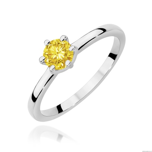 Pierścionek W0535 Diament Laboratoryjny żółty 0,50ct białe złoto 375