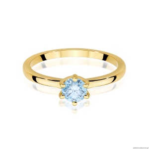 Pierścionek W0535 Diament Laboratoryjny niebieski 0,50ct żółte złoto 375