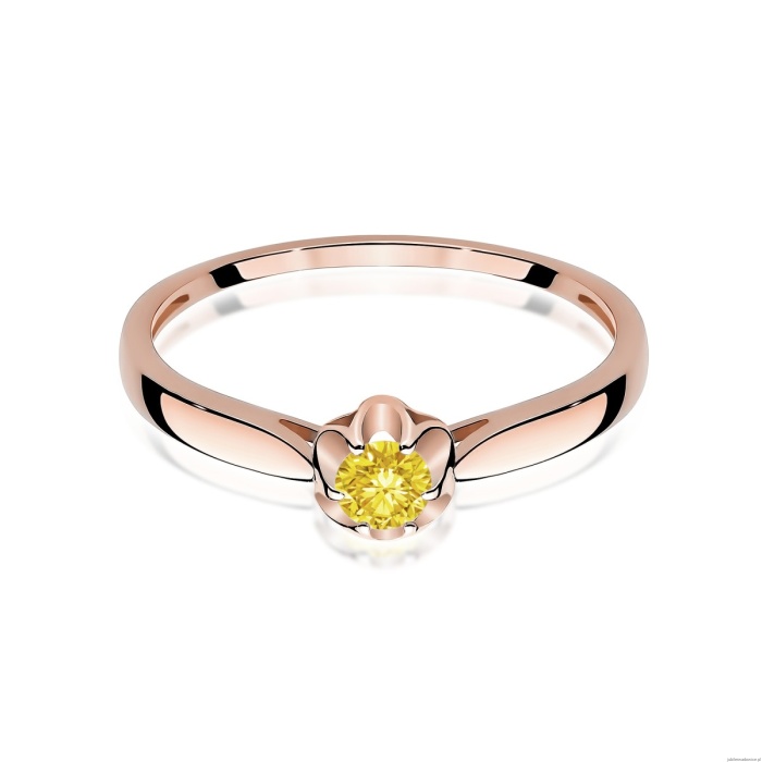 Pierścionek W0062 Diament Laboratoryjny żółty 0,15ct różowe złoto