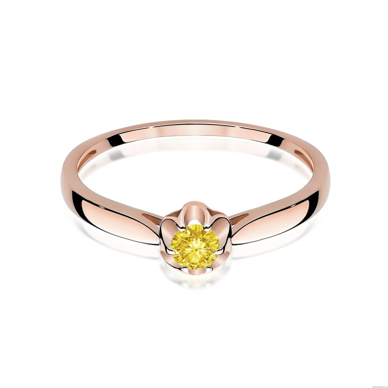 Pierścionek W0062 Diament Laboratoryjny żółty 0,15ct różowe złoto