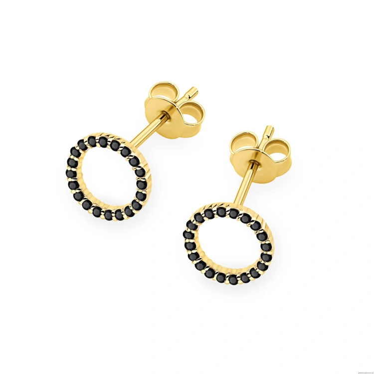 Kolczyki K0580 z czarnymi diamentami żółte złoto