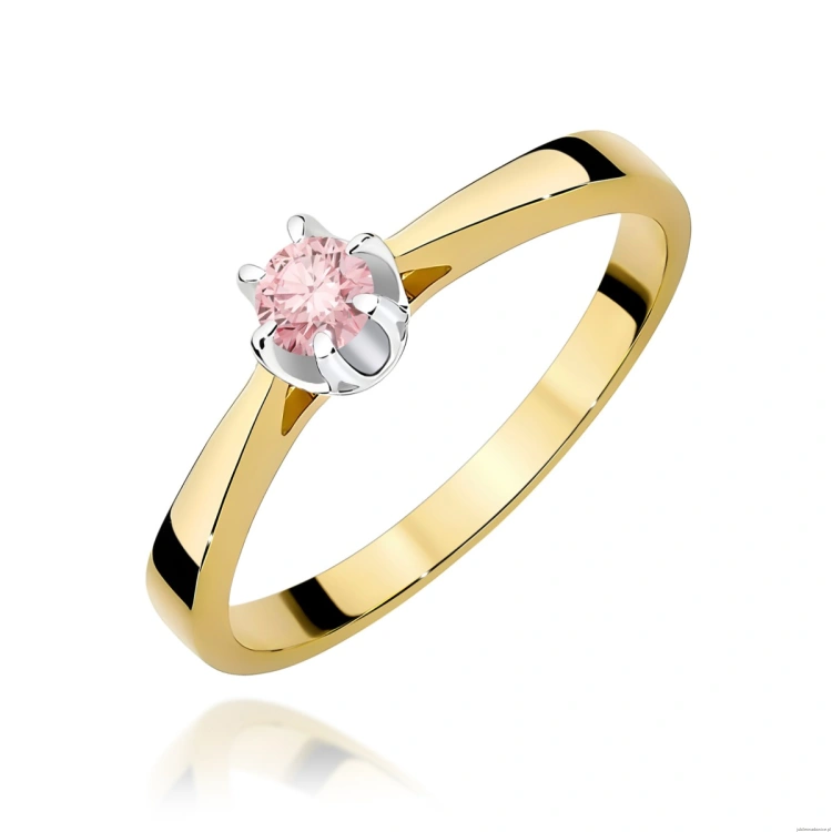 Pierścionek W0295 Diament Laboratoryjny różowy 0,15ct żółte złoto