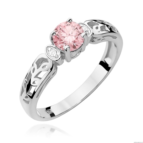 Pierścionek W0014 Diament Laboratoryjny różowy 0,50ct białe złoto