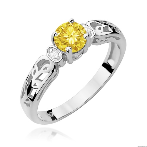 Pierścionek W0014 Diament Laboratoryjny żółty 0,50ct białe złoto