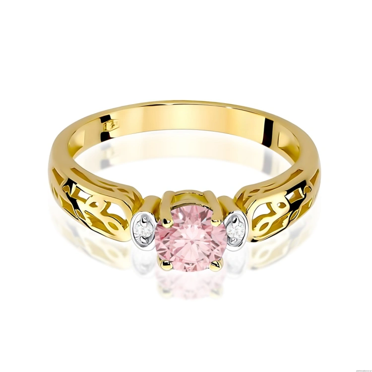 Pierścionek W0014 Diament Laboratoryjny różowy 0,50ct żółte złoto