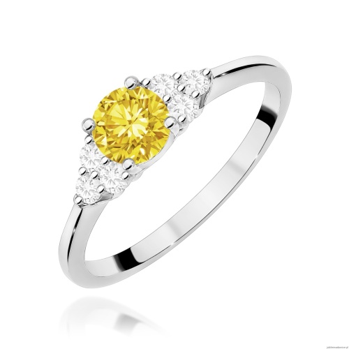 Pierścionek W0451 Diament Laboratoryjny żółty 0,50ct białe złoto